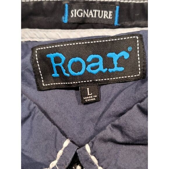 Roar Signature Button Up‎ Shirt Men Sz L Embroidered Blue Designer - Picture 7 of 7